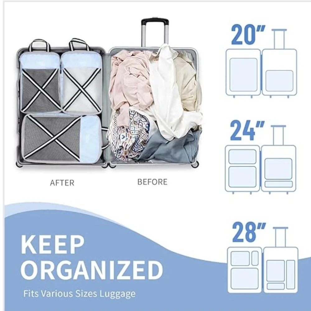 Travel Packing Cubes 6 Piece Set in Blue and White